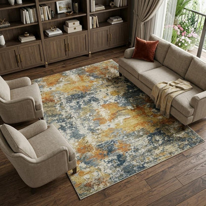 8' X 10' Teal Blue Abstract Non Skid Area Rug