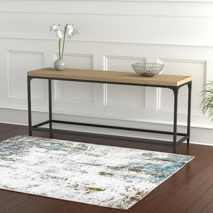 4' X 6' Ivory And Blue Abstract Printed Stain Resistant Non Skid Area Rug