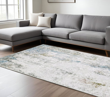 8' X 10' Ivory and Blue Abstract Non Skid Area Rug