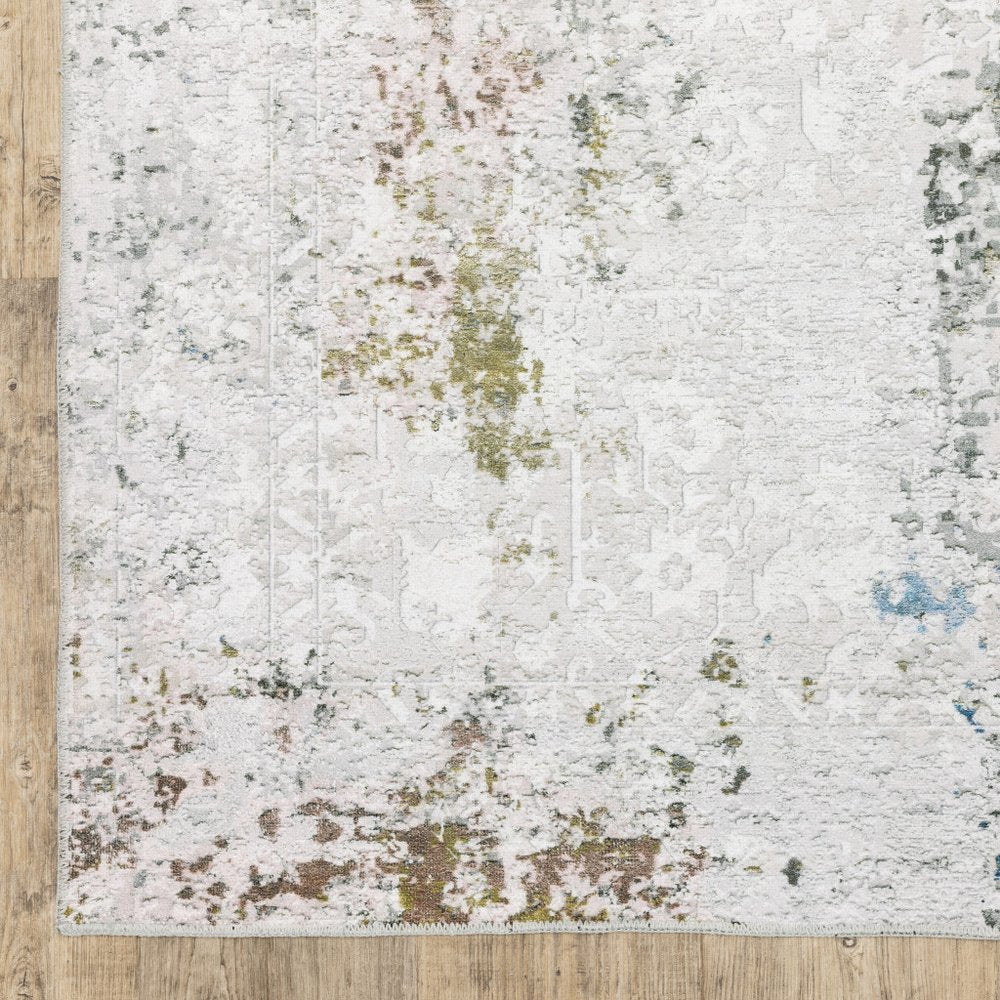 8' X 10' Ivory and Blue Abstract Non Skid Area Rug
