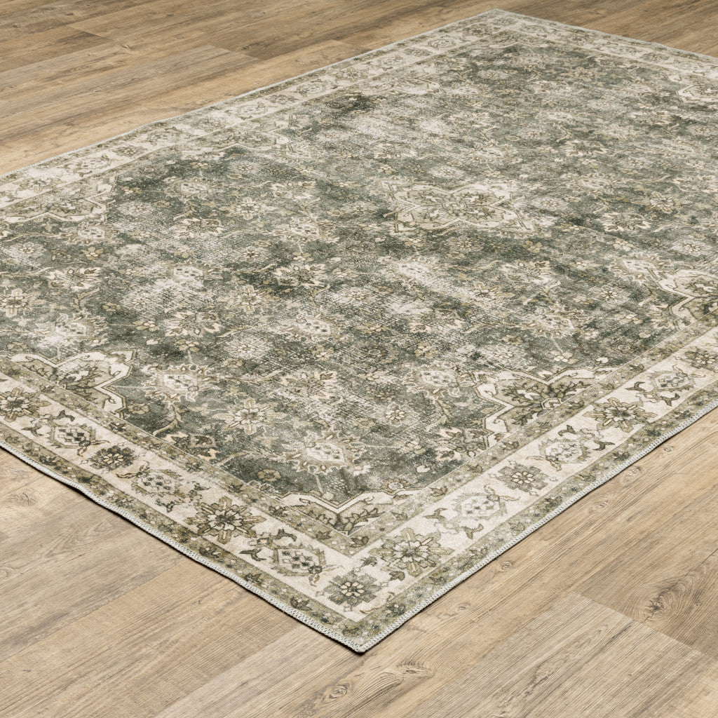 2' X 3' Ivory And Blue Oriental Printed Stain Resistant Non Skid Area Rug