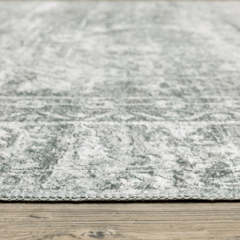 2' X 8' Gray And Ivory Oriental Printed Stain Resistant Non Skid Runner Rug