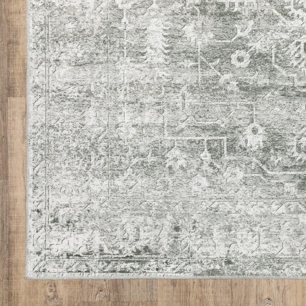 2' X 8' Gray And Ivory Oriental Printed Stain Resistant Non Skid Runner Rug