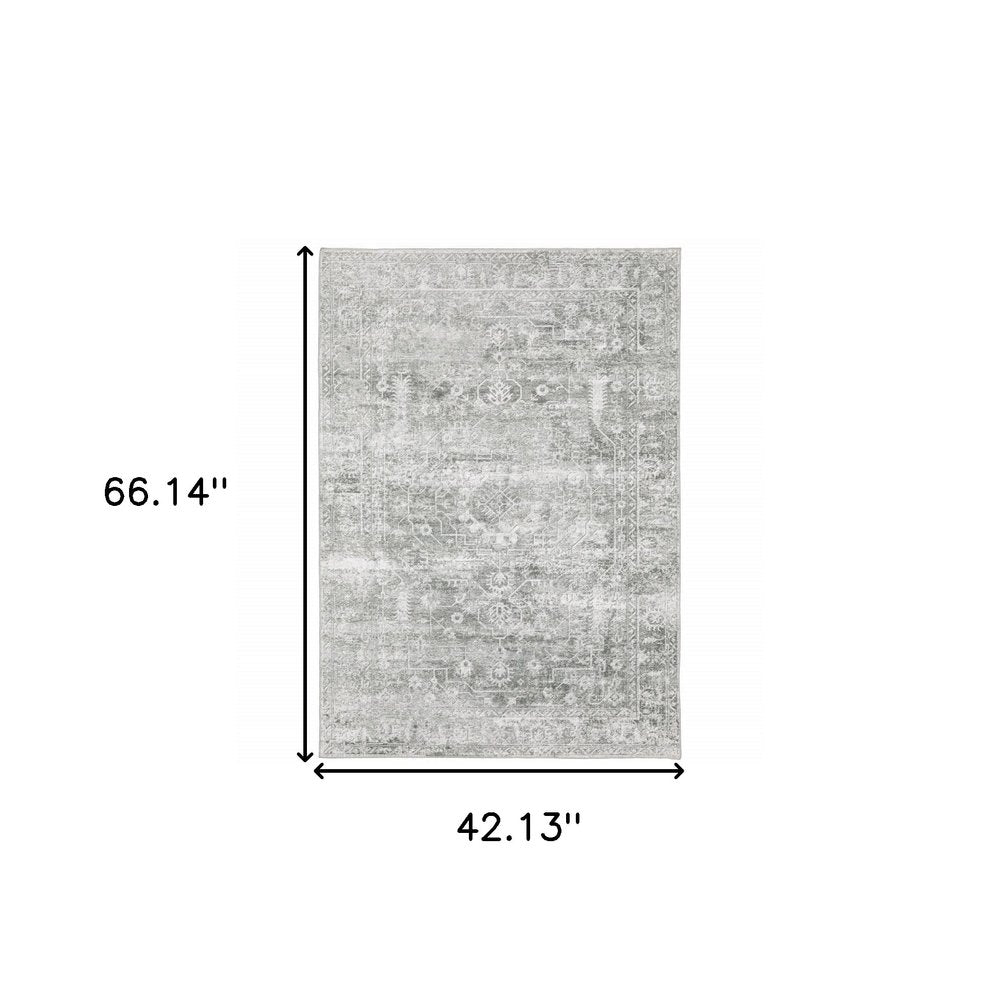 4' X 6' Sage Green Oriental Non Skid Area Rug