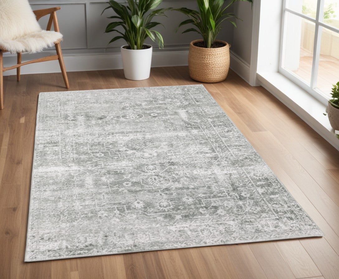 4' X 6' Sage Green Oriental Non Skid Area Rug