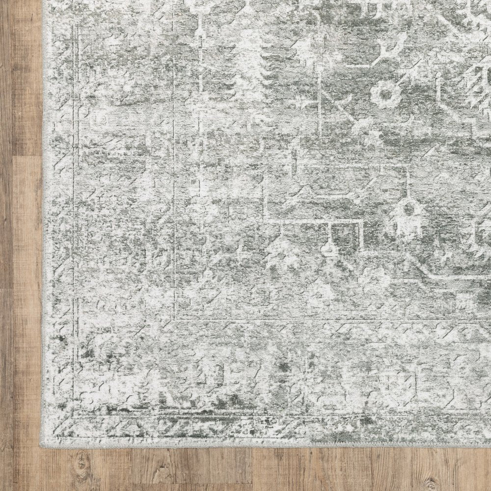 4' X 6' Sage Green Oriental Non Skid Area Rug