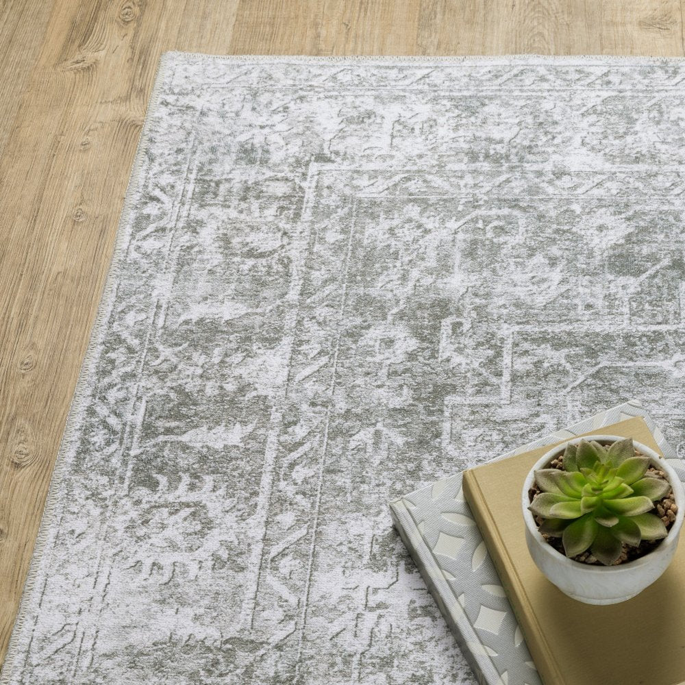 8' X 10' Sage Green Oriental Non Skid Area Rug