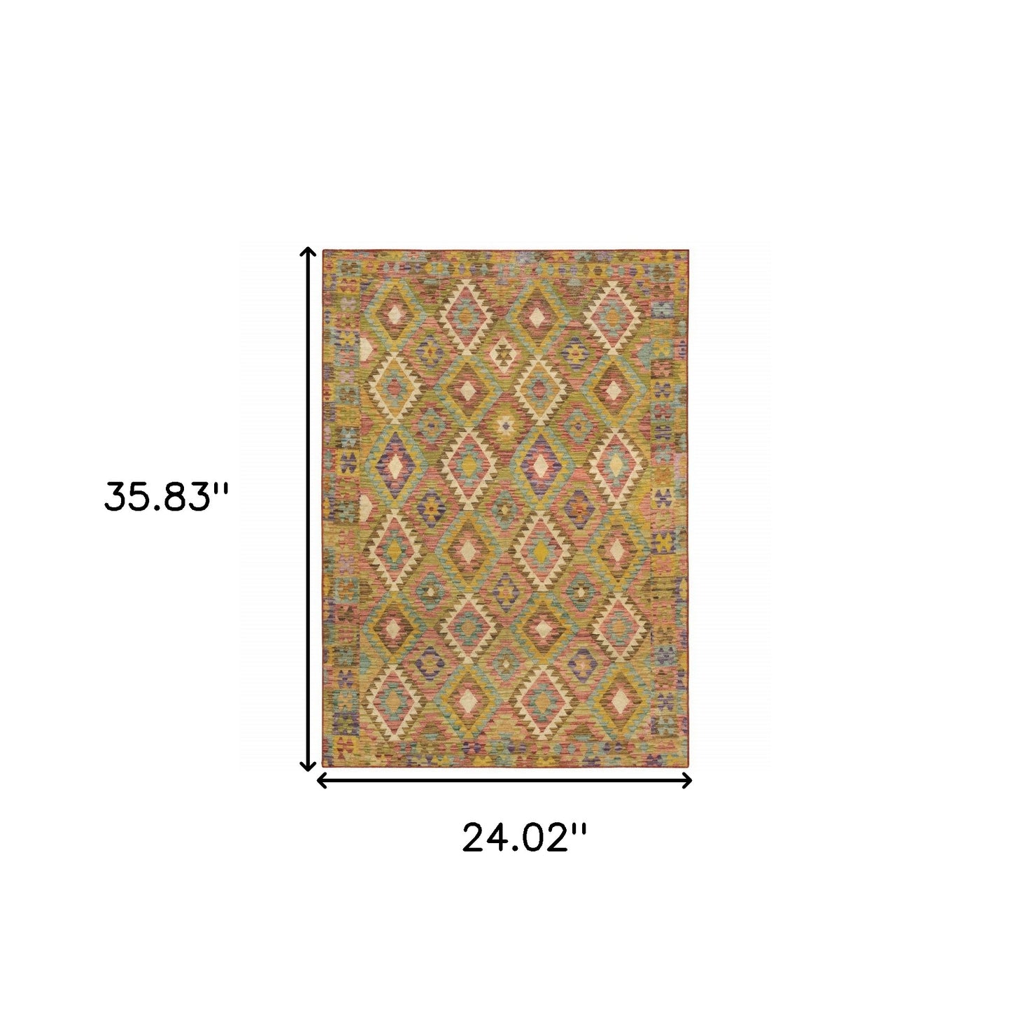 2' X 3' Gold Orange Brown Red Green Purple And Beige Southwestern Printed Stain Resistant Non Skid Area Rug