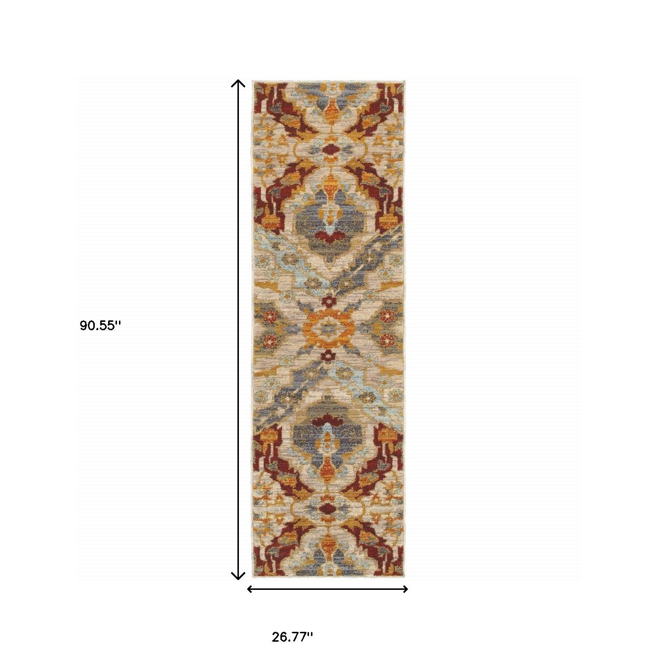 2' X 8' Beige Orange Blue Gold And Grey Abstract Power Loom Stain Resistant Runner Rug