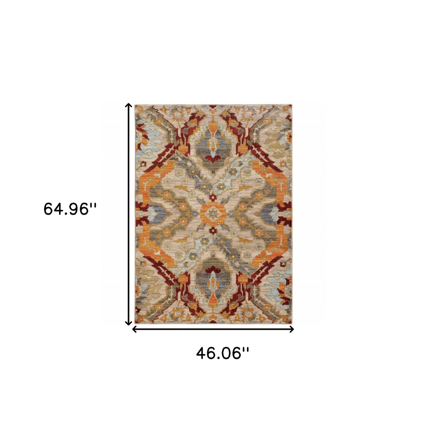 4' X 6' Beige Orange Blue Gold And Grey Abstract Power Loom Stain Resistant Area Rug