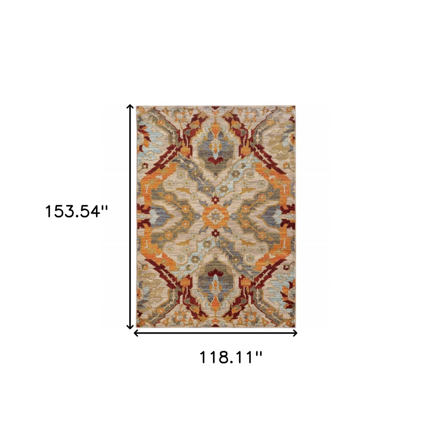 10' X 13' Beige Orange Blue Gold And Grey Abstract Power Loom Stain Resistant Area Rug