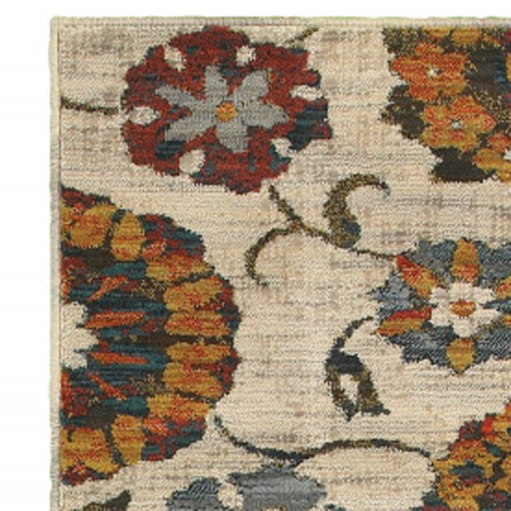 2' X 8' Orange And Ivory Floral Power Loom Runner Rug