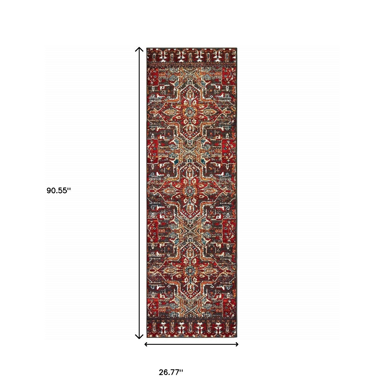 2' X 8' Red Orange Blue And Grey Southwestern Power Loom Stain Resistant Runner Rug