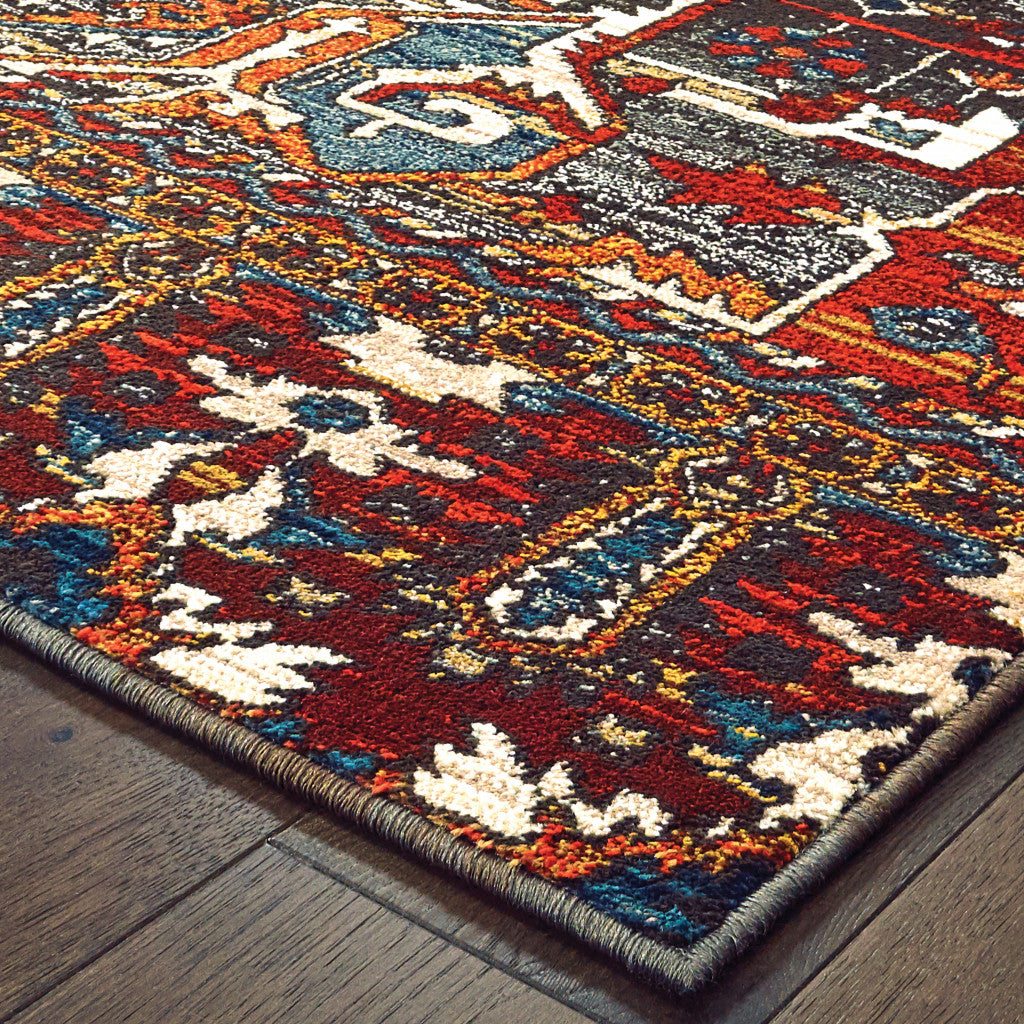 4' X 6' Red Orange Blue And Grey Southwestern Power Loom Stain Resistant Area Rug