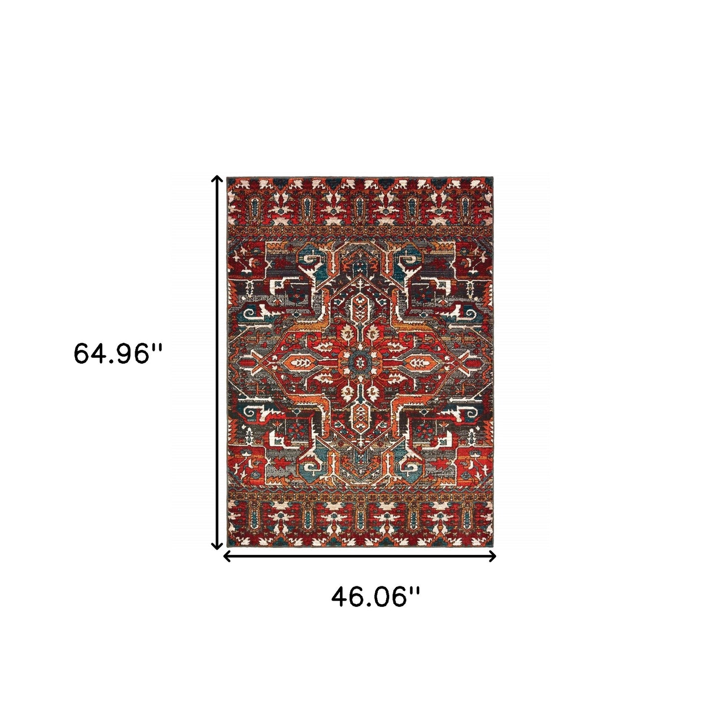 4' X 6' Red Orange Blue And Grey Southwestern Power Loom Stain Resistant Area Rug