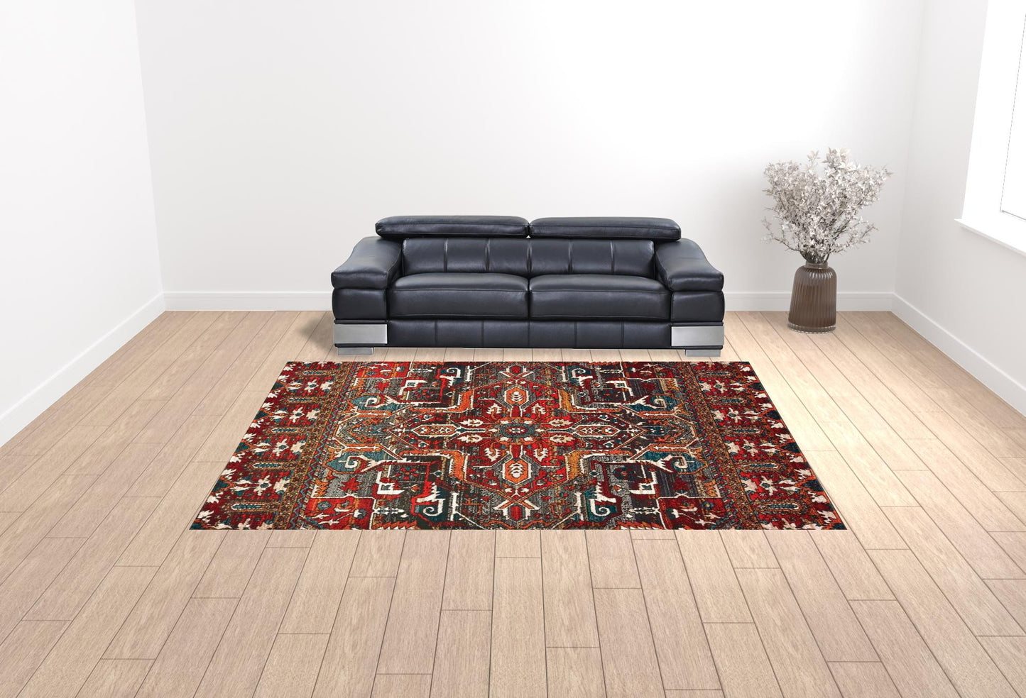 10' X 13' Red Orange Blue And Grey Southwestern Power Loom Stain Resistant Area Rug