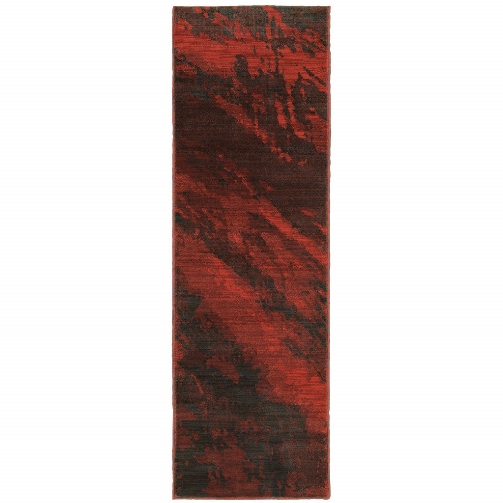 2' X 8' Red And Grey Abstract Power Loom Stain Resistant Runner Rug