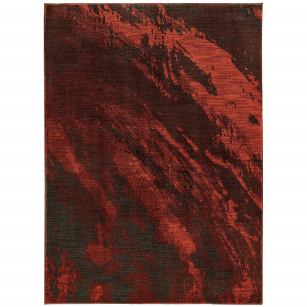 4' X 6' Red And Grey Abstract Power Loom Stain Resistant Area Rug