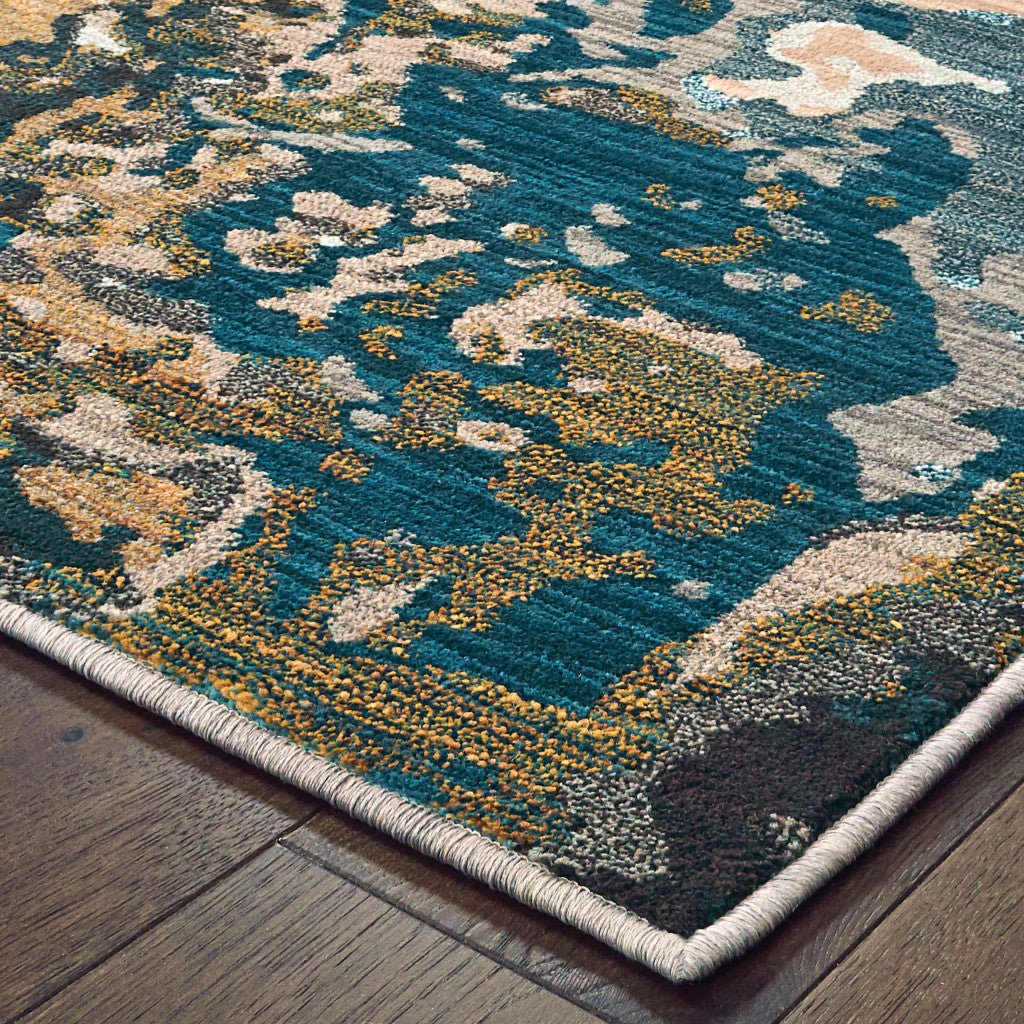 2' X 3' Blue Gold And Grey Abstract Power Loom Stain Resistant Area Rug