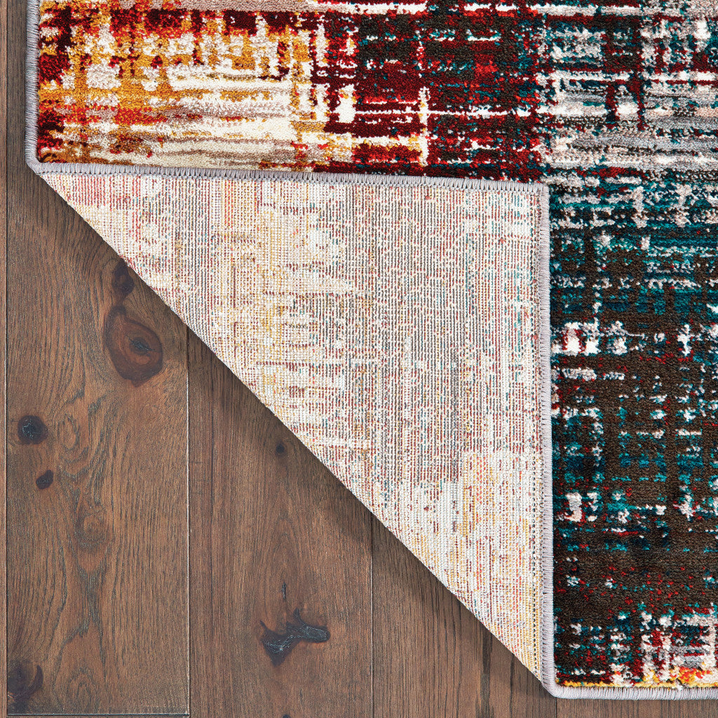 2' X 3' Blue Gold Red And Grey Abstract Power Loom Stain Resistant Area Rug