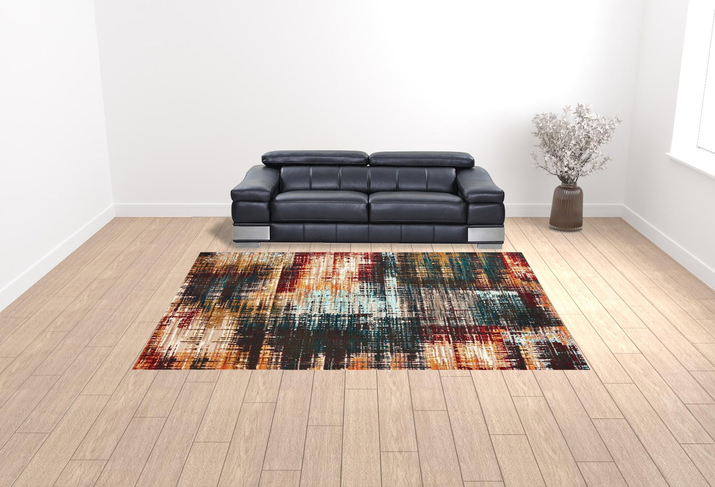 10' X 13' Blue Gold Red And Grey Abstract Power Loom Stain Resistant Area Rug