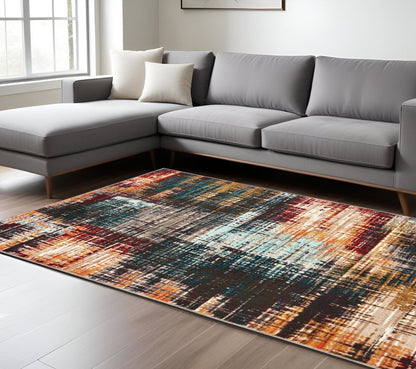 10' X 13' Blue and Orange Abstract Power Loom Area Rug