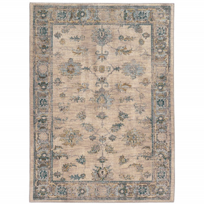 4' X 6' Ivory Blue Gold And Grey Oriental Power Loom Stain Resistant Area Rug