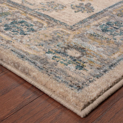 4' X 6' Ivory Blue Gold And Grey Oriental Power Loom Stain Resistant Area Rug