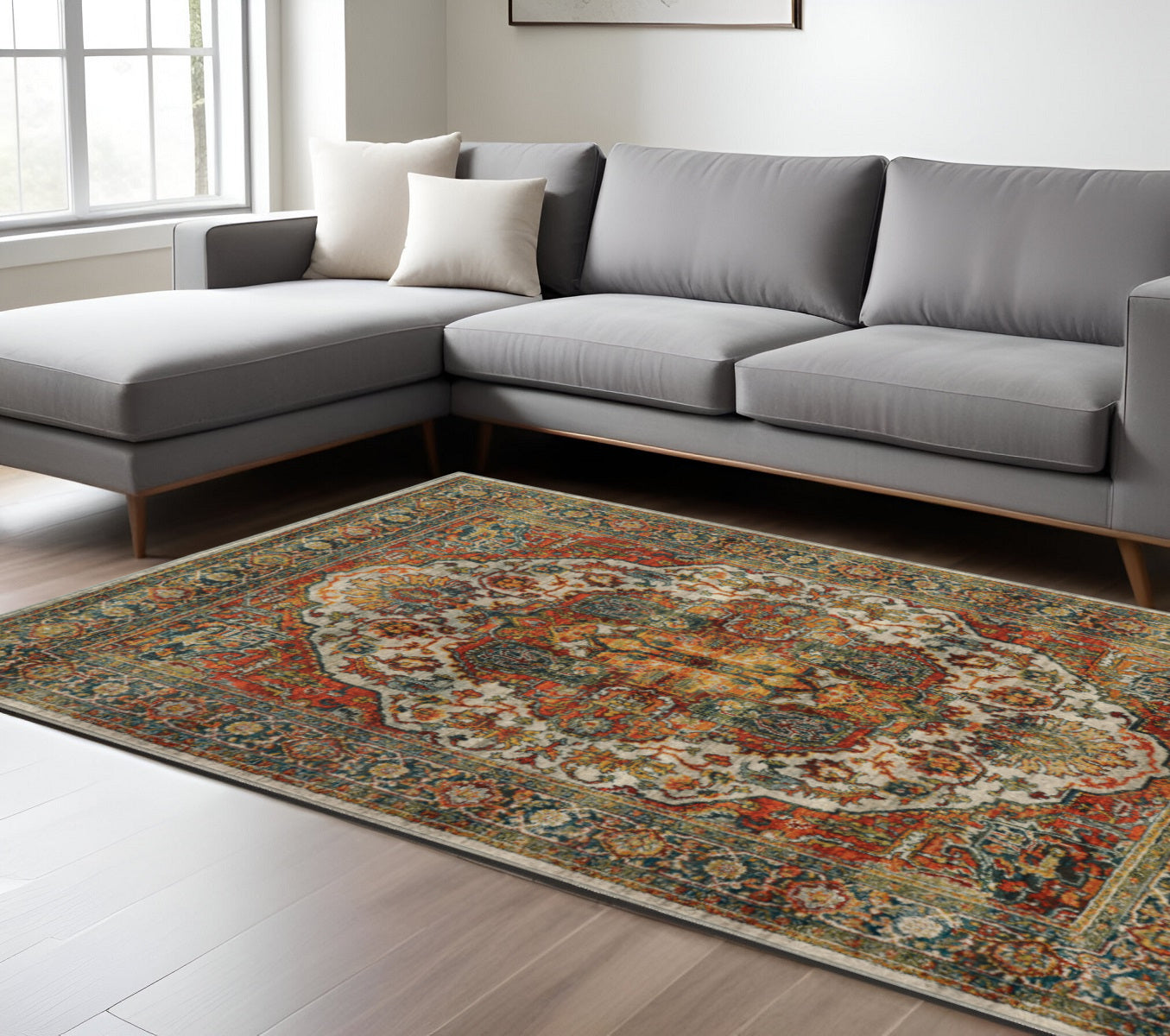 8' X 11' Red and Gold Oriental Power Loom Area Rug