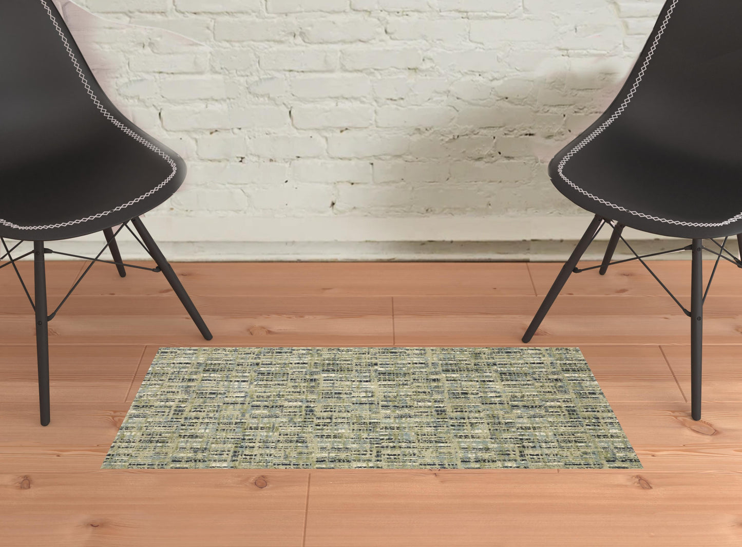 2' X 3' Green Blue Ivory Beige And Light Blue Abstract Power Loom Stain Resistant Area Rug