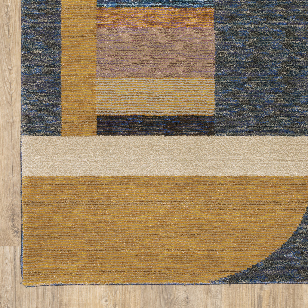 10' X 13' Blue and Beige Geometric Power Loom Area Rug