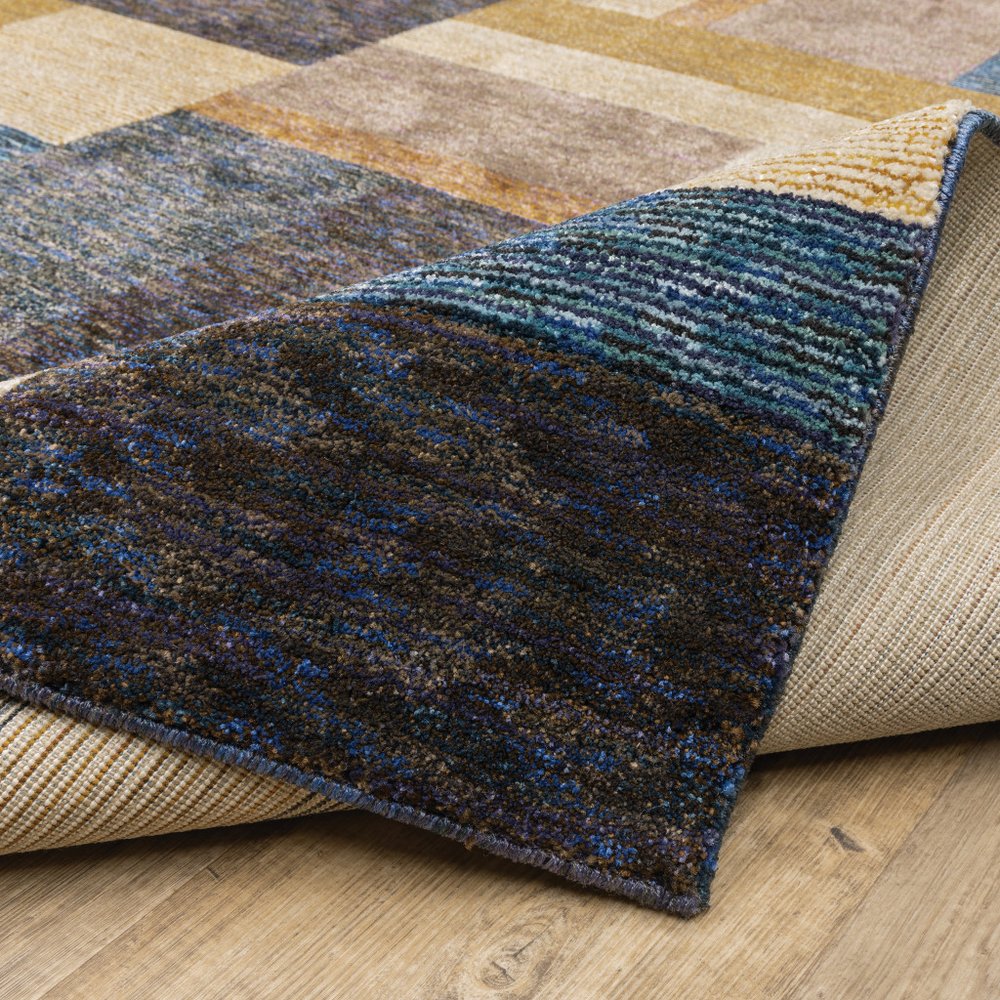 8' Blue And Beige Geometric Runner Rug