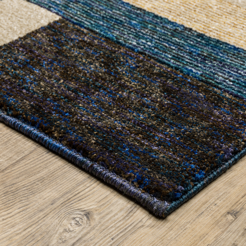 7' X 10' Blue and Beige Geometric Power Loom Area Rug