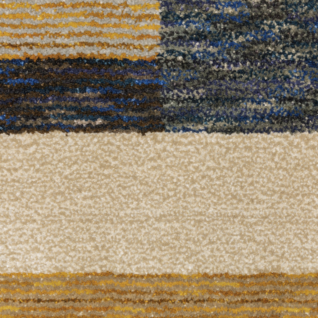 7' X 10' Blue and Beige Geometric Power Loom Area Rug