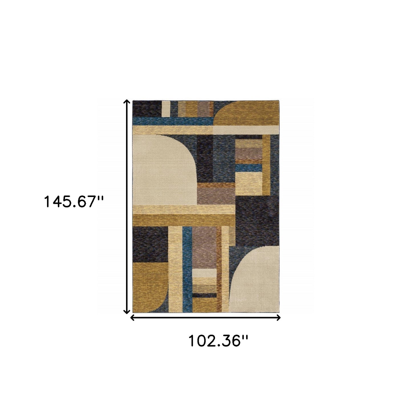 9' x 12' Gold Blue Beige Purple and Teal Geometric Power Loom Area Rug