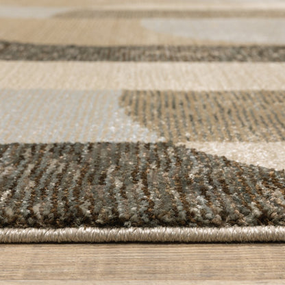 8' Green And Ivory Geometric Runner Rug