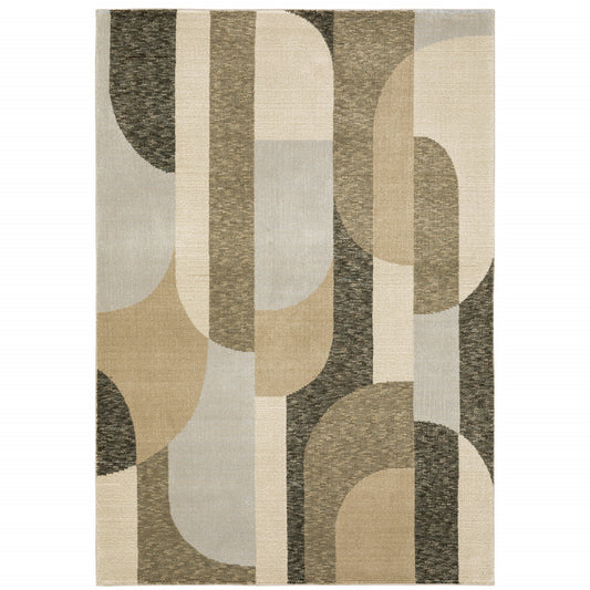 3' X 5' Brown and Ivory Geometric Power Loom Area Rug