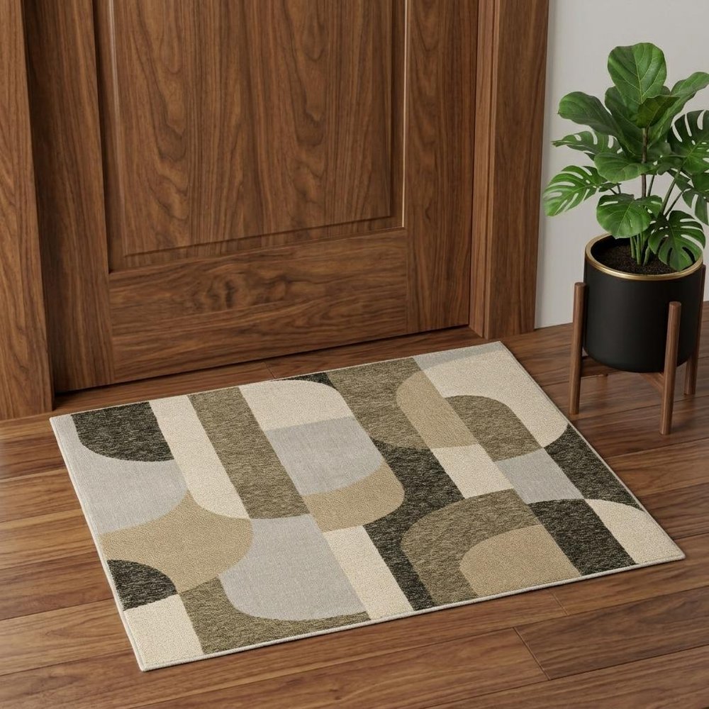 3' X 5' Brown and Ivory Geometric Power Loom Area Rug