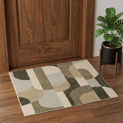 3' X 5' Brown and Ivory Geometric Power Loom Area Rug