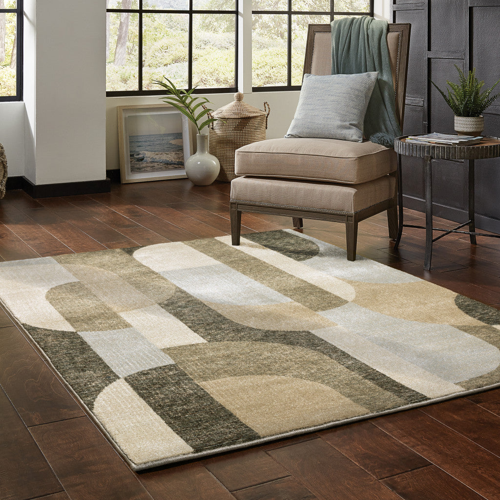 5' X 7' Brown and Ivory Geometric Power Loom Area Rug