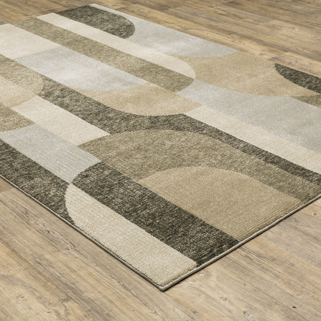 5' X 7' Brown and Ivory Geometric Power Loom Area Rug