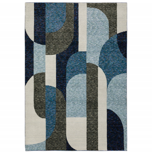 10' X 13' Blue and Gray Geometric Power Loom Area Rug