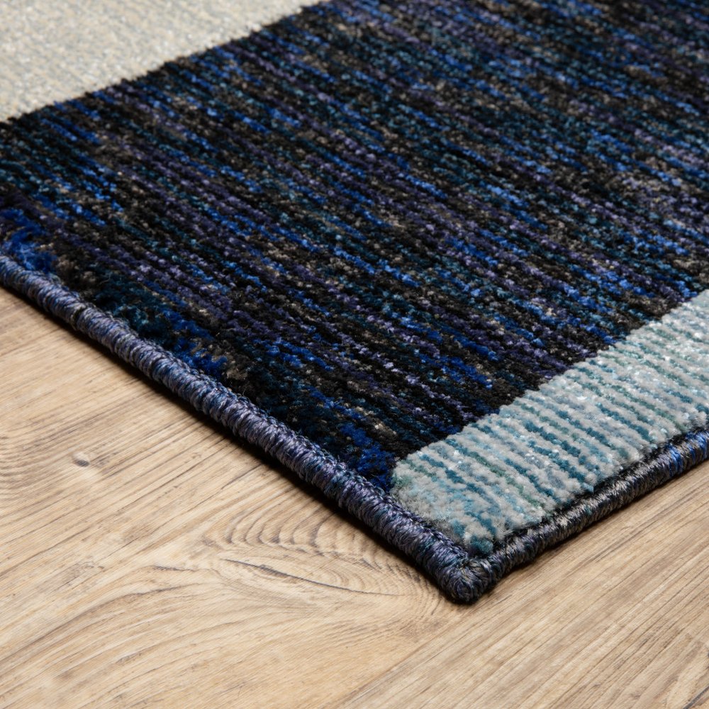 8' Blue And Ivory Geometric Runner Rug