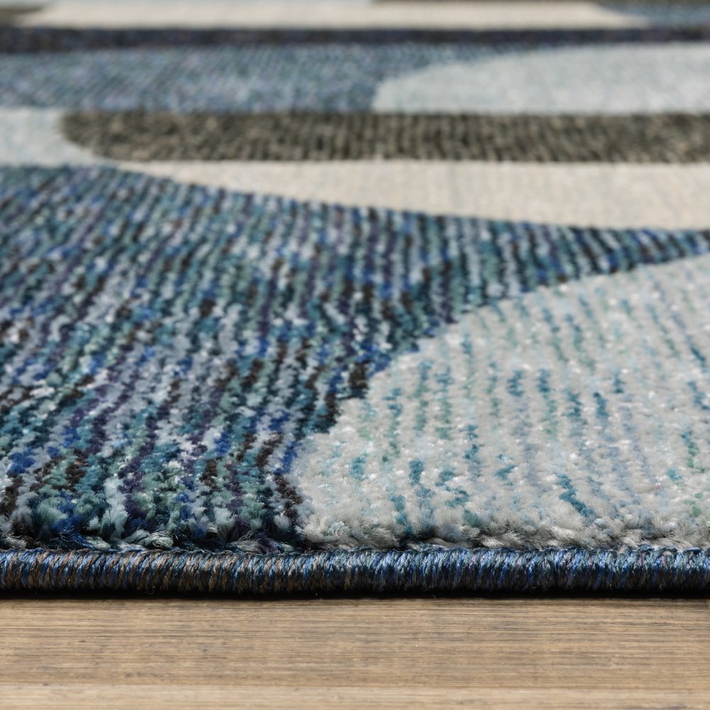 8' Blue And Ivory Geometric Runner Rug