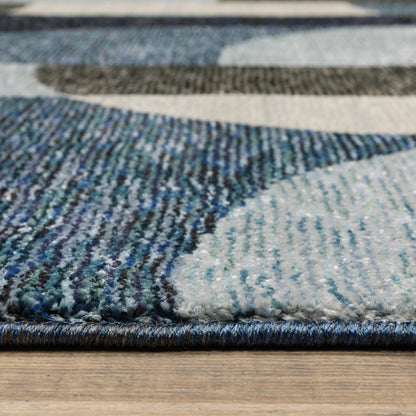 8' Blue And Ivory Geometric Runner Rug