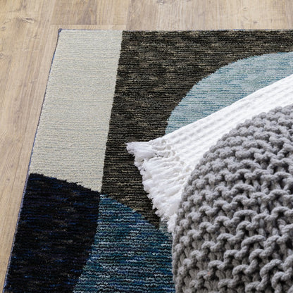 8' Blue And Ivory Geometric Runner Rug