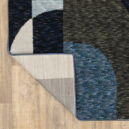 8' Blue And Ivory Geometric Runner Rug