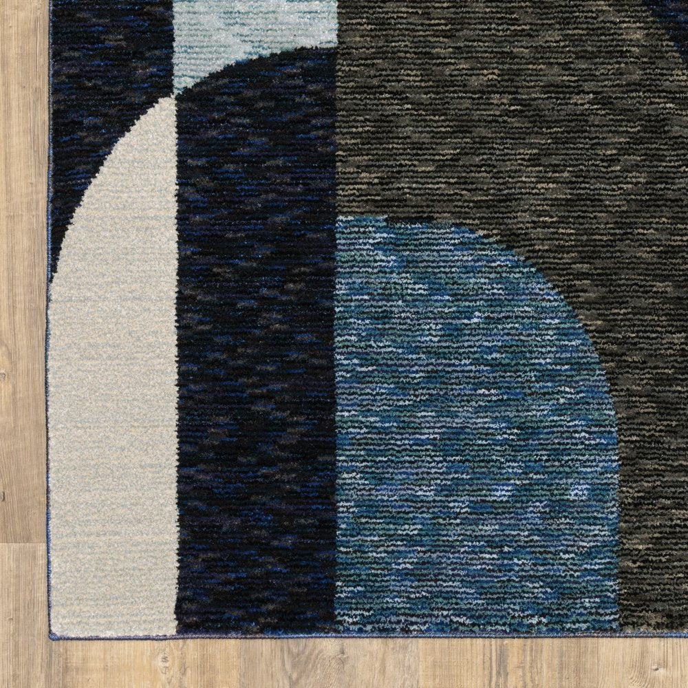 8' Blue And Ivory Geometric Runner Rug