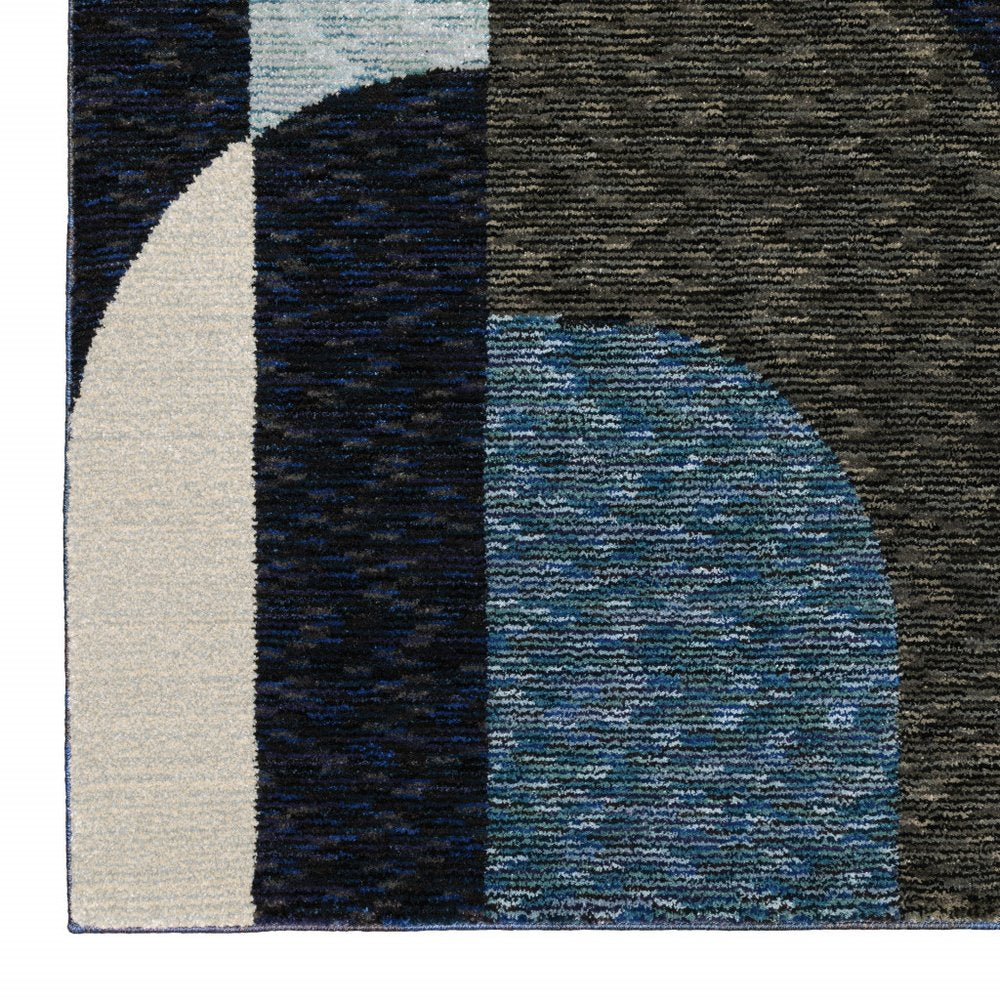 8' Blue And Ivory Geometric Runner Rug