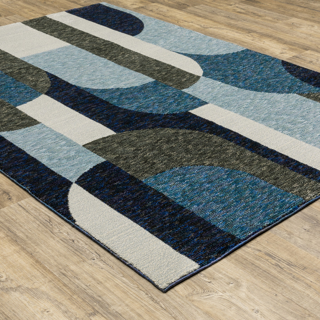 3' X 5' Blue Grey Charcoal and Purple Geometric Power Loom Area Rug